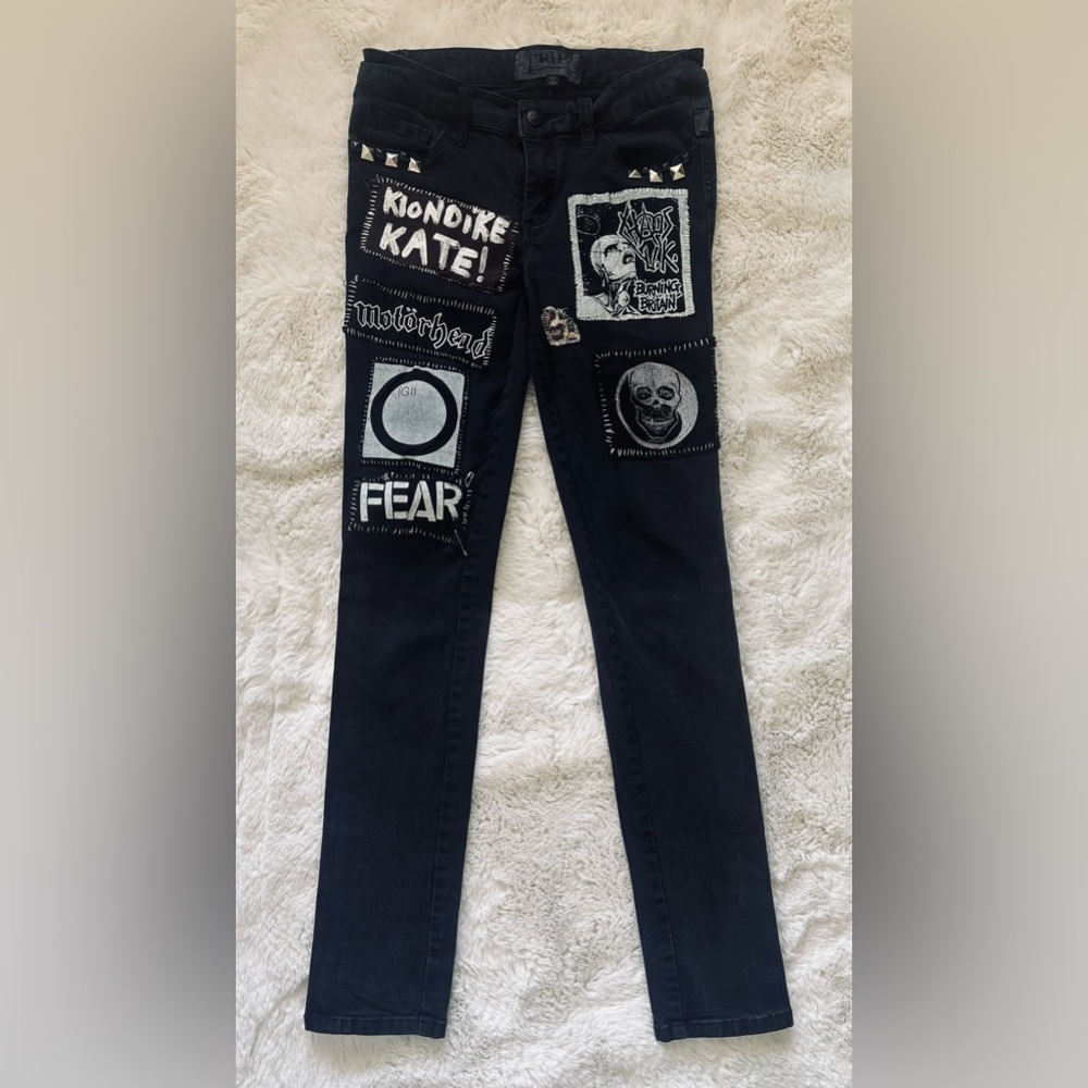 Tripp NYC Customize Studded & Patch Work Black Denim  Jeans Size: 30